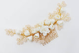 Swarovski Crystals Large Ceramic White flower & Tiny Baby Pink Flowers, Bridal Hair piece, Bridal Hair Accessories, Wedding Hair Accessory.