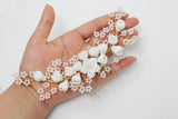 Swarovski Crystals Large Ceramic White flower & Tiny Baby Pink Flowers, Bridal Hair piece, Bridal Hair Accessories, Wedding Hair Accessory.