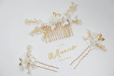 Swarovski Crystals Pearl Ceramic White flower Hair Comb Bridal Hair Accessories, Wedding Hair Accessory, Bridal Hair Comb And Pins Set.