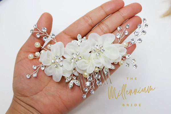 Swarovski Crystals Pearls Diamond Floral Vine Leaves Bridal Hair