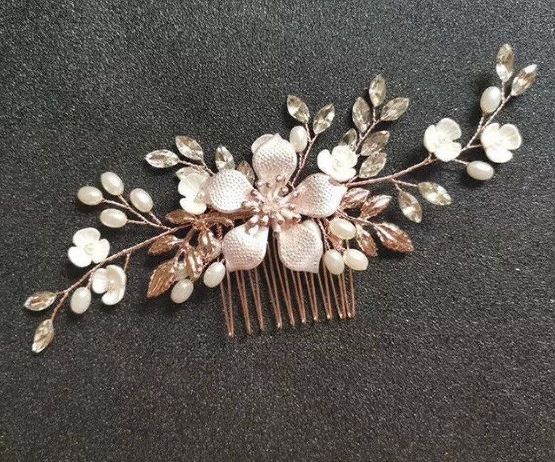 Swarovski Crystals, Pearls, Rhinestones Floral Bridal Hair piece, Bridal Hair Accessories, Wedding Hair Accessory, Bridal Hair Comb.