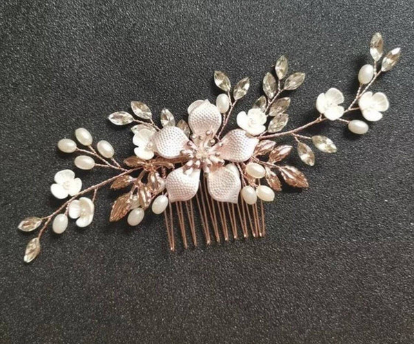 Swarovski Crystals Large Ceramic Flowers & Tiny White Flowers Hair Comb, Bridal Hair piece, Bridal Hair Accessories, Wedding Hair outlet Accessory.