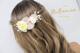 Swarovski Crystals Shells Pink Yellow flower Bridal Hair piece, Bridal Hair Accessories, Wedding Hair Accessory, Bridal Hair Comb.