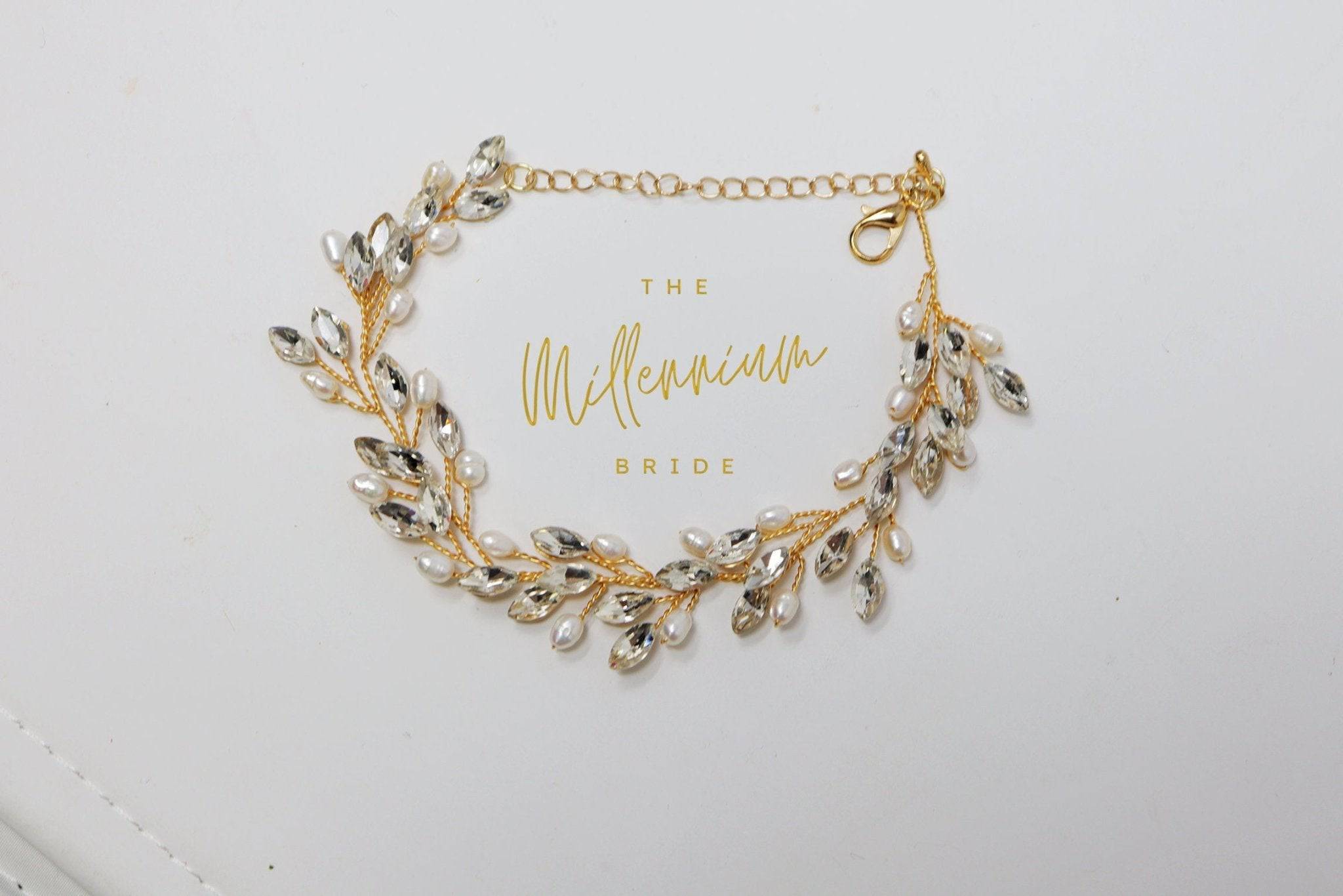 Swarovski Freshwater Pearl Bracelet Vine Leaves Bracelet, Statement Bracelet, Real Pearl Bracelet,Gift for her, Custom Gift.