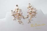 Swarovski Freshwater Pearl Chandelier White Flower Drop Crystal Earrings, Long Bridal Jewelry Crystal Bridal Earrings Statement Earrings