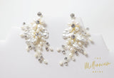 Swarovski Freshwater Pearl Chandelier White Flower Drop Crystal Earrings, Long Bridal Jewelry Crystal Bridal Earrings Statement Earrings