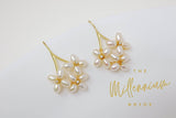 Swarovski Freshwater Pearl White Flower Drop Crystal earrings and bracelet, Long Bridal Jewelry Crystal Bridal Earrings Statement Earrings.