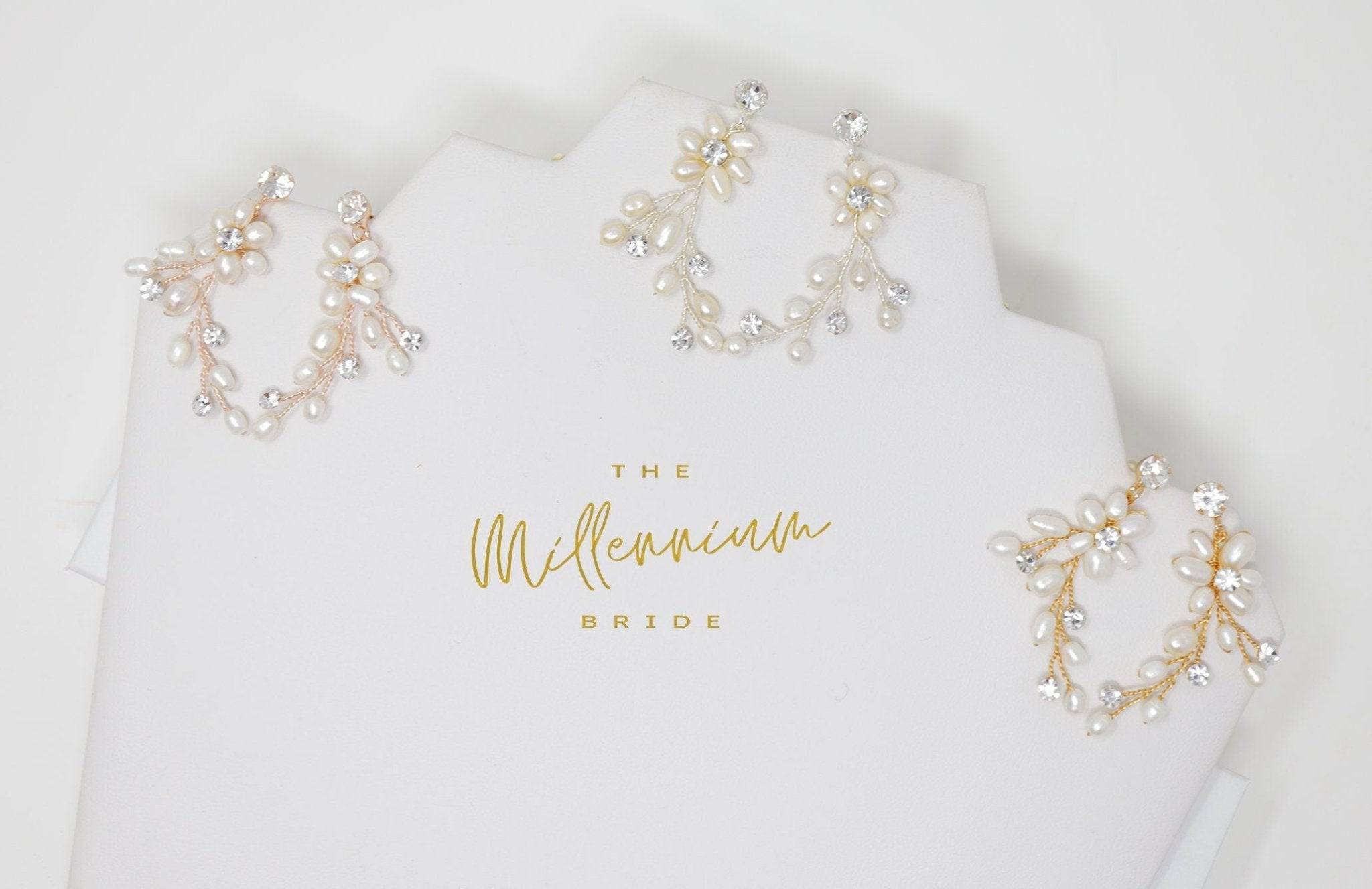 Swarovski Freshwater Pearls White Vine Crystal, Long Bridal Jewelry Bridal Earrings Crystal Bridal Earrings Statement Earrings Cz