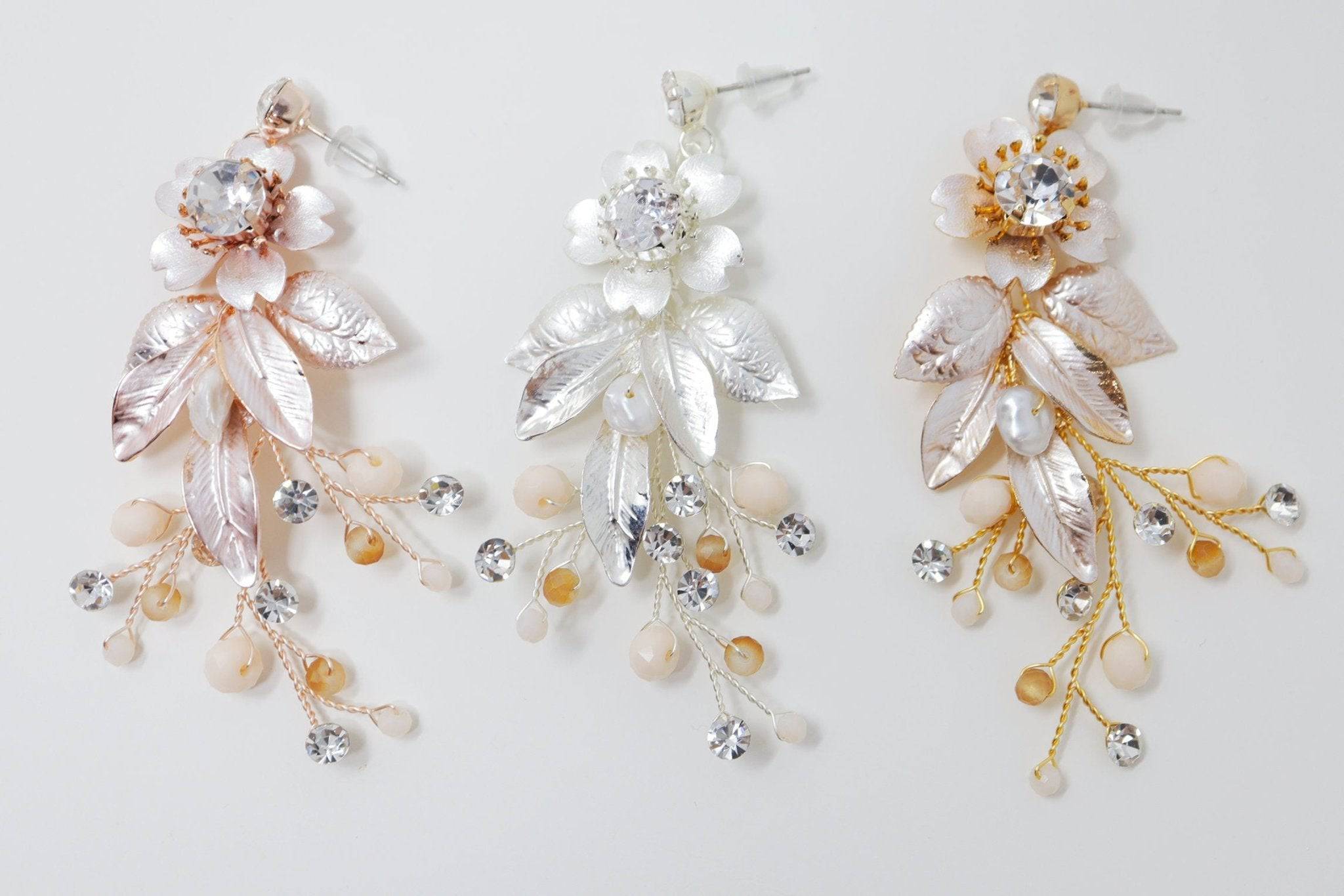 Swarovski Pearl Flower Crystal, Rhinestone Earrings, Long Bridal Jewelry Bridal Earrings Crystal Bridal Earrings Statement Earrings Cz