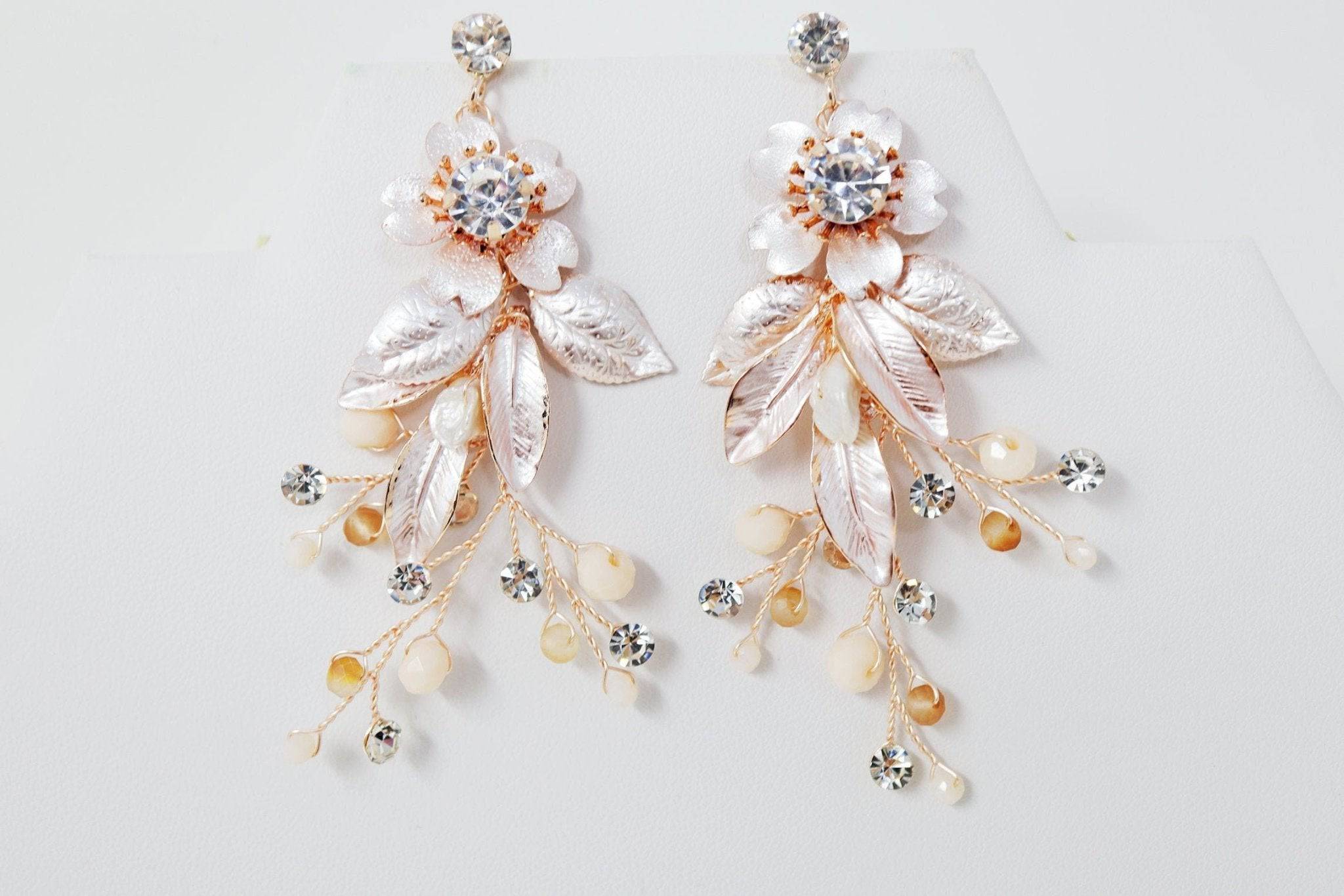Swarovski Pearl Flower Crystal, Rhinestone Earrings, Long Bridal Jewelry Bridal Earrings Crystal Bridal Earrings Statement Earrings Cz
