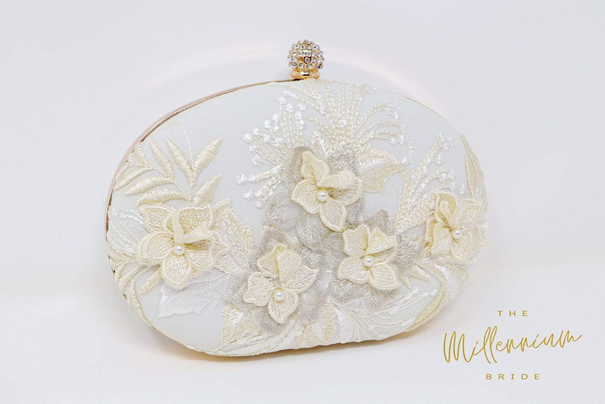 White Lace Embroidered Floral Wedding Clutch, Statement Bag, Evening Clutch, Wedding Clutch, Bridal Clutch, Bridal Bag, White Cross Body Bag
