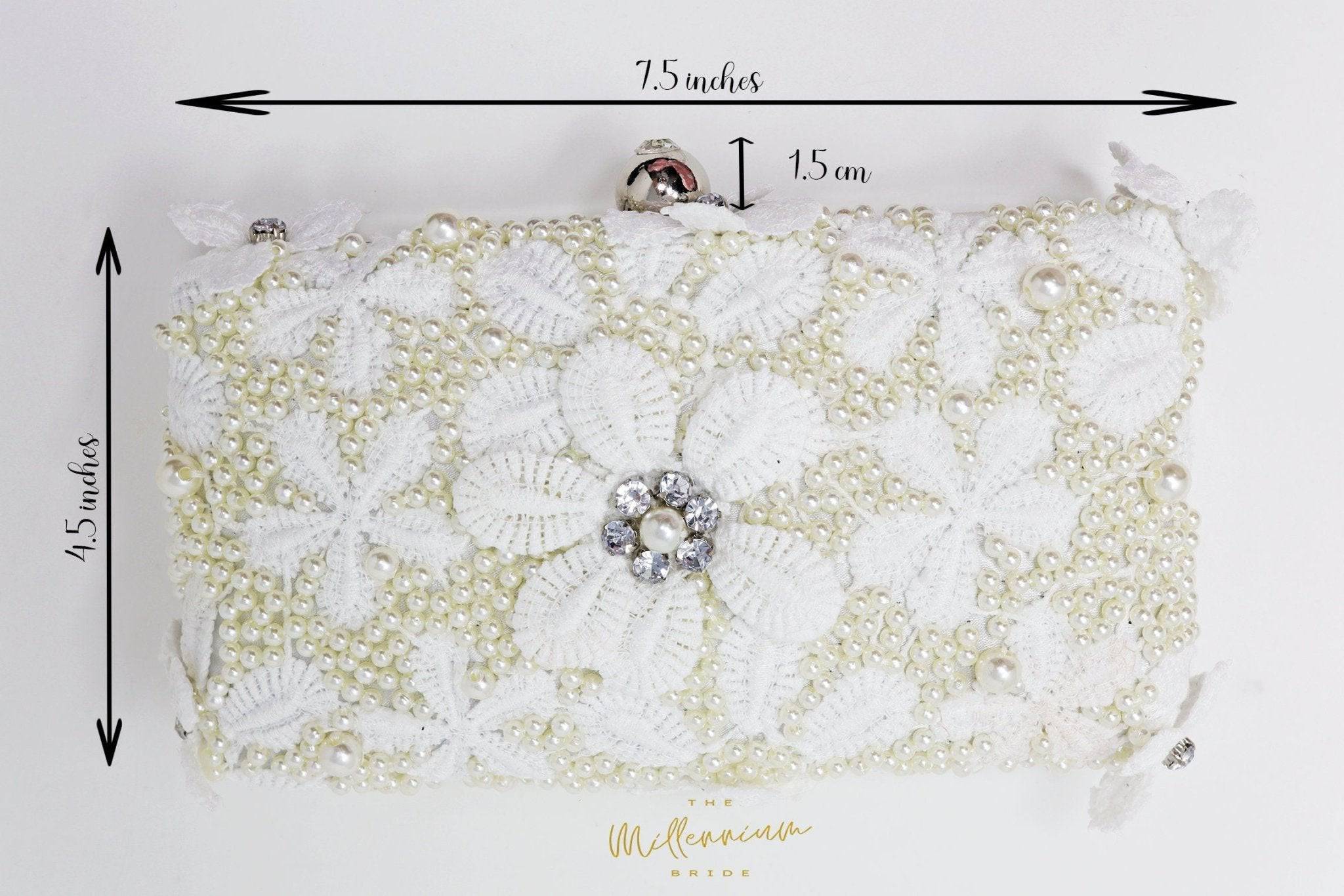 White Lace Pearl Floral Embroidered Wedding Clutch, Statement Bag, Wedding Clutch, Bridal Clutch, Bridal Bag, White Cross Body Bag