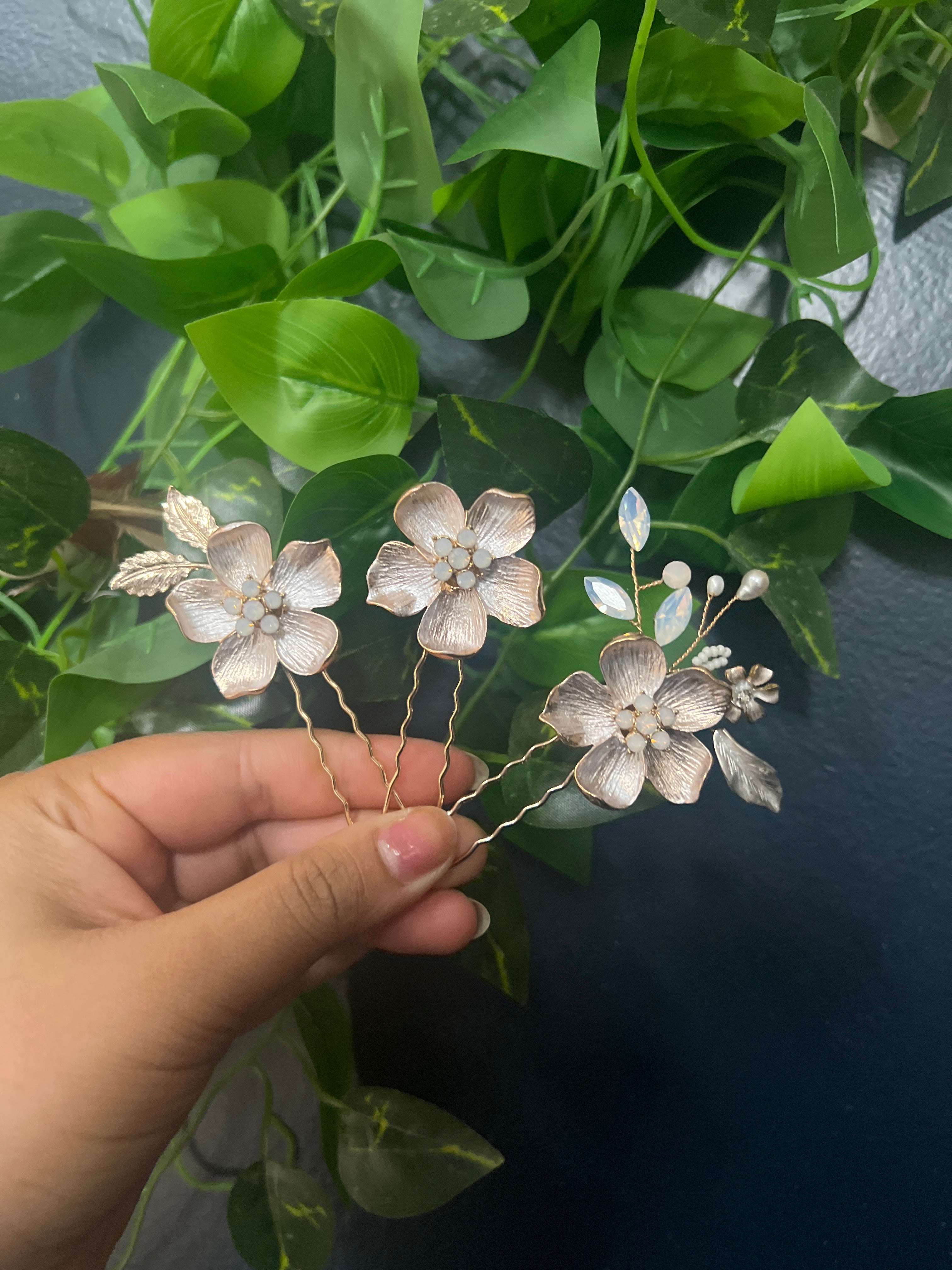 Swarovski Crystal Faux Pearl Floral Vine Leaves Opal Bridal Hair Comb,Bridal Hair Piece, Something Blue Hair Comb, Wedding Hair Accessory.