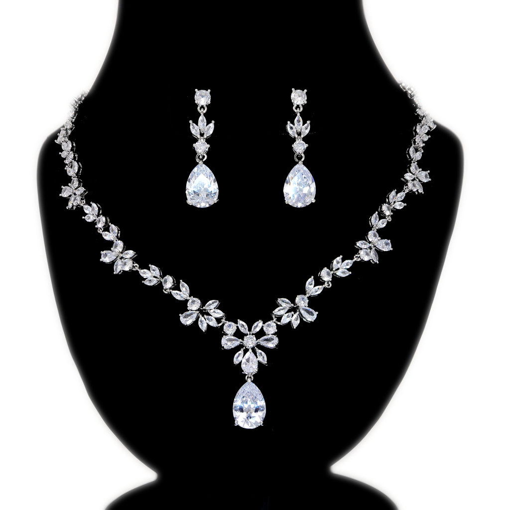 Swarovski Crystal Floral Leaves Diamond/Crystal Necklace, Bridal Necklace Set, Bridal Jewelry, Statement Necklace - TheMillenniumBride