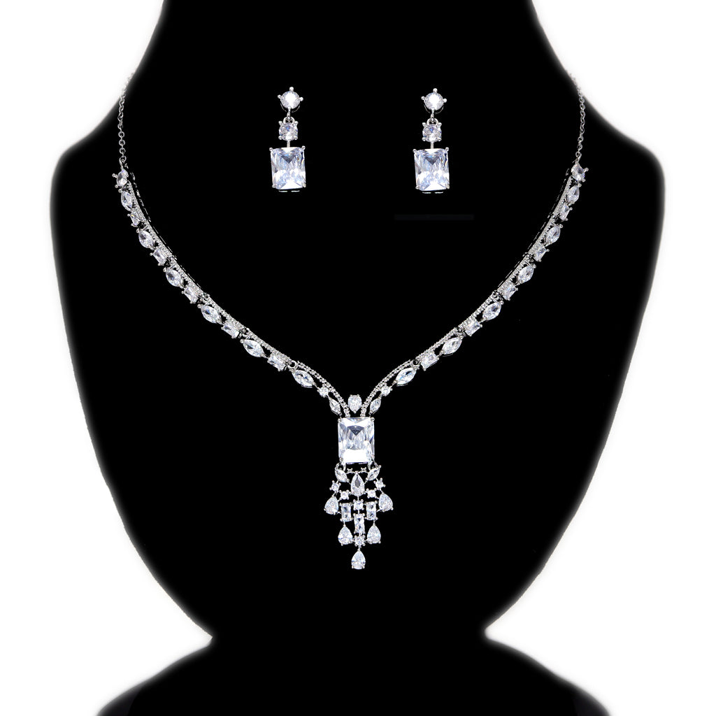 Swarovski Queens Treasure Necklace set, Long Bridal Jewelry, Bridal Earrings And Necklace, Statement Earrings Cz Necklace Set. - TheMillenniumBride