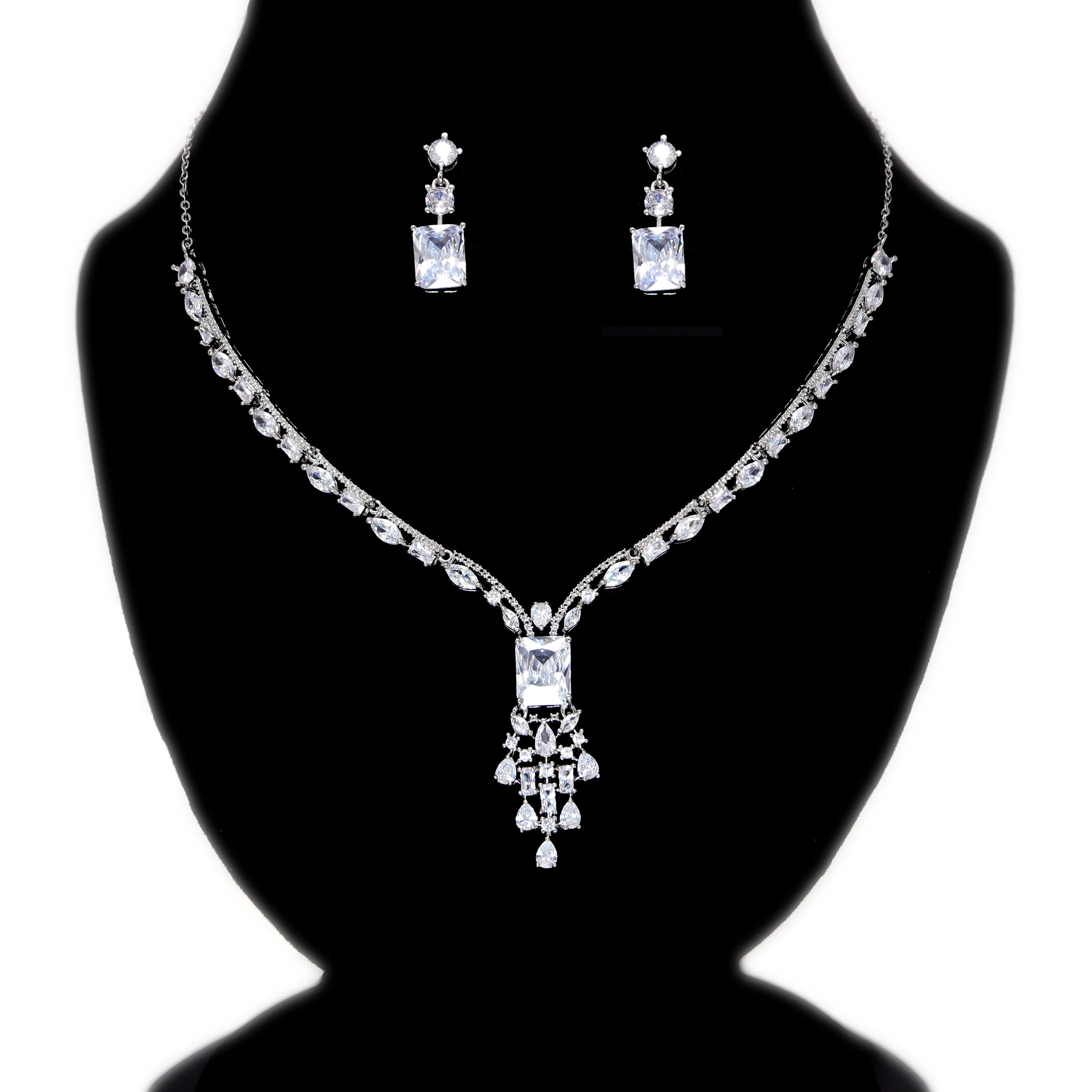 Swarovski Queens Treasure Necklace set, Long Bridal Jewelry, Bridal Earrings And Necklace, Statement Earrings Cz Necklace Set. - TheMillenniumBride