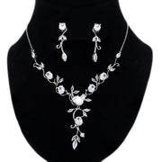 Swarovski Crystal Floral Vine Leaves Necklace, Long Bridal Jewelry, Bridal Earrings And Necklace, Statement Earrings Cz Necklace Set.