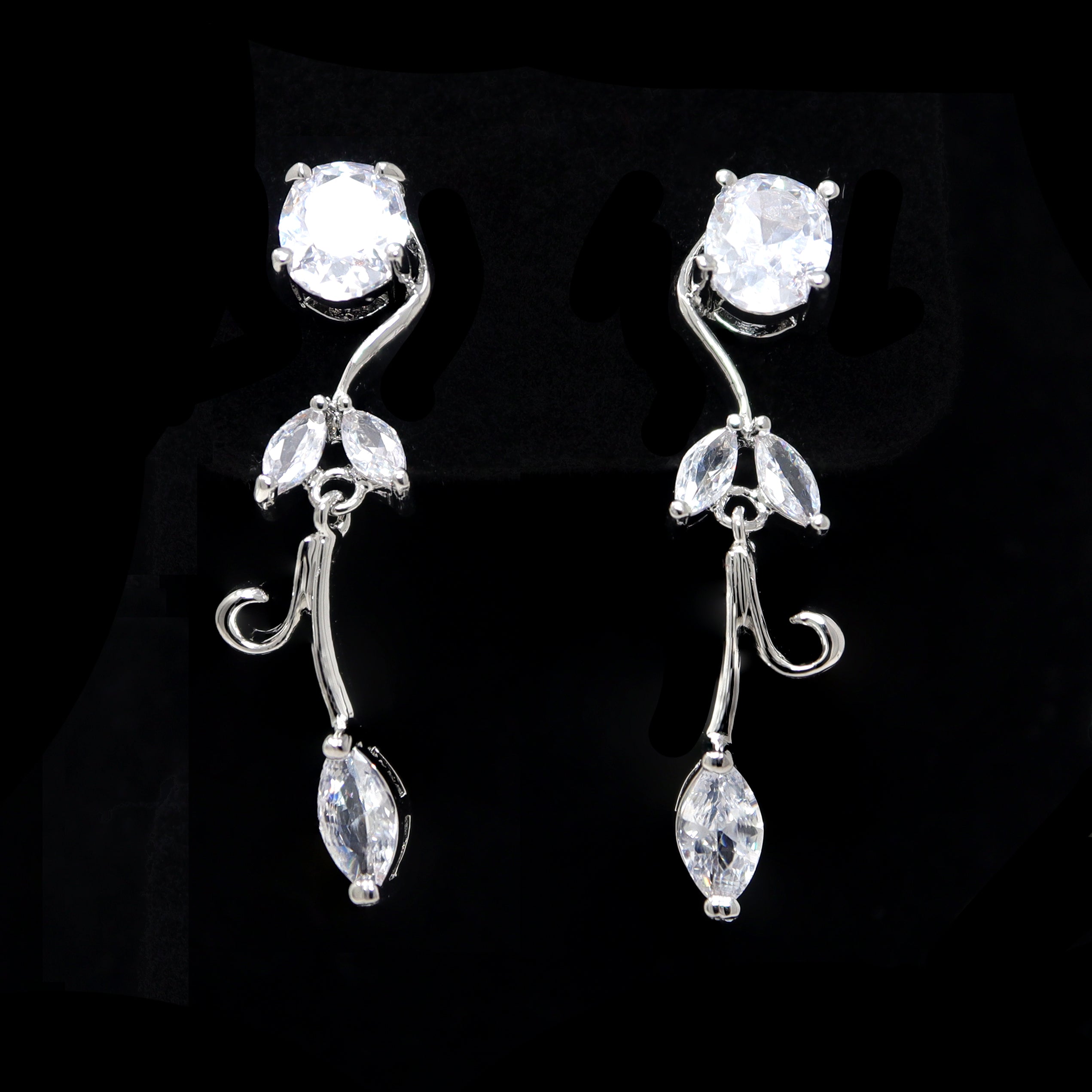 Swarovski Crystal Floral Vine Leaves Necklace, Long Bridal Jewelry, Bridal Earrings And Necklace, Statement Earrings Cz Necklace Set. - TheMillenniumBride