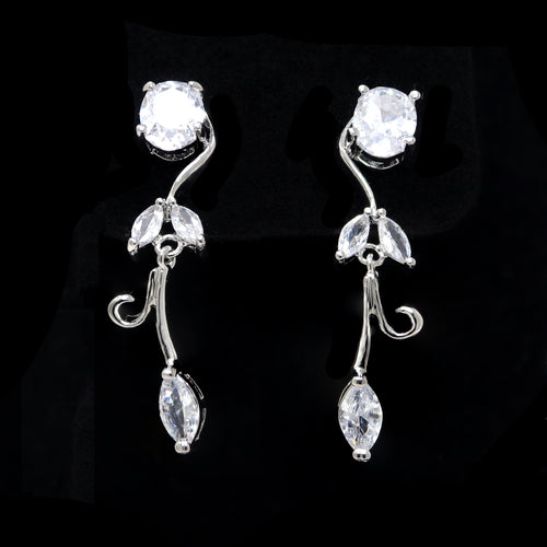 Swarovski Crystal Floral Vine Leaves Necklace, Long Bridal Jewelry, Bridal Earrings And Necklace, Statement Earrings Cz Necklace Set. - TheMillenniumBride