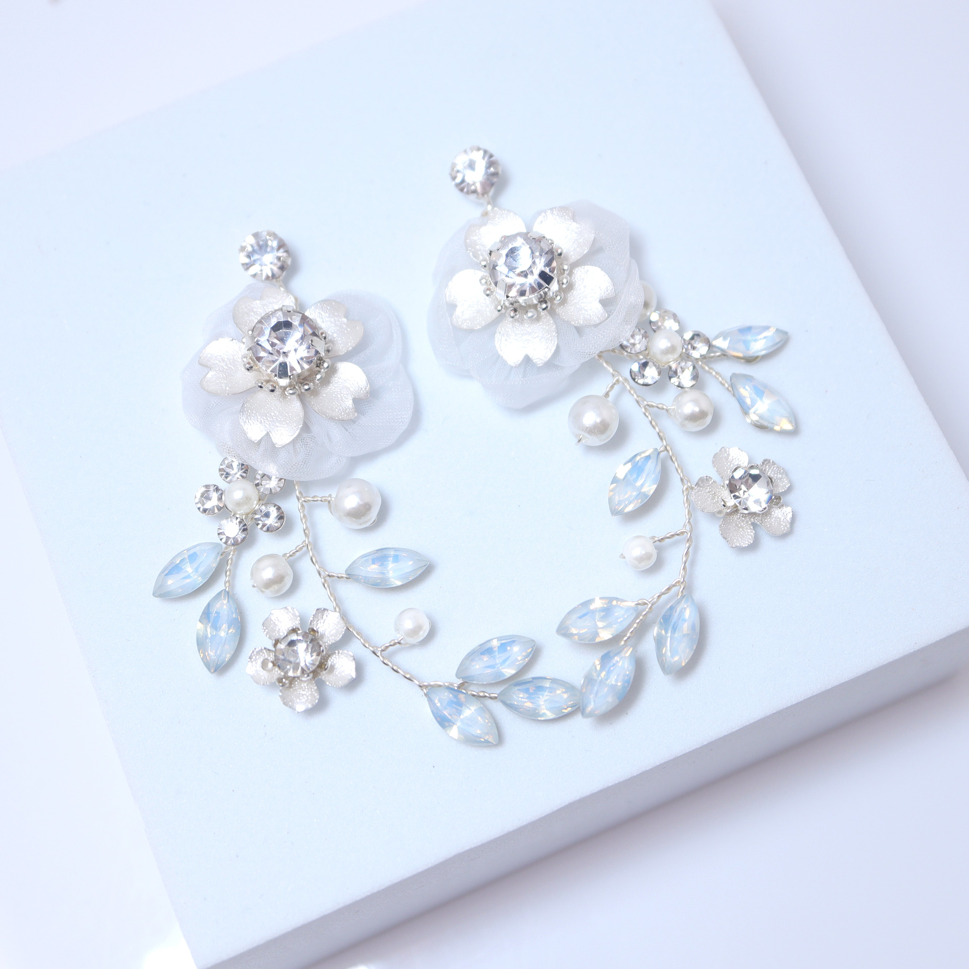 Swarovski opal Flower Petals Crystal, Rhinestone Earrings, Long Bridal Jewelry Bridal Earrings Crystal Bridal Earrings Statement Earrings Cz - TheMillenniumBride