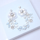Swarovski opal Flower Petals Crystal, Rhinestone Earrings, Long Bridal Jewelry Bridal Earrings Crystal Bridal Earrings Statement Earrings Cz