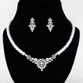 Swarovski Crystal V-Shape Flower and Pearl Statement Diamond/Crystal Necklace Set, Bridal Necklace Set, Bridal Jewelry, Statement Necklace