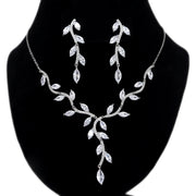 Swarovski Crystal Vine Leaves Necklace, Long Bridal Jewelry, Bridal Earrings And Necklace, Statement Earrings Cz Necklace Set.
