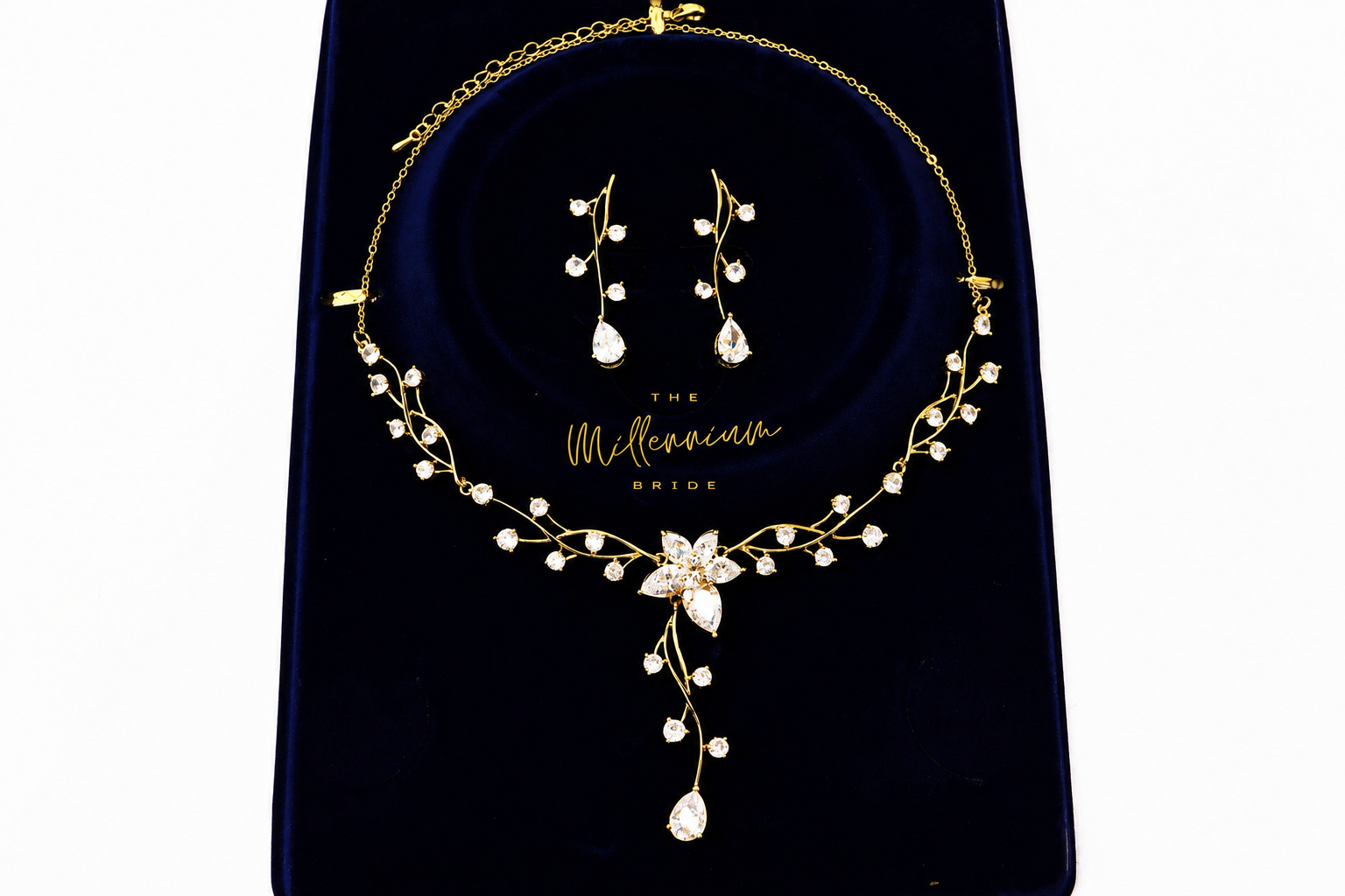 Swarovski Crystal Flower Vine Leaves Necklace, Long Bridal Jewelry, Bridal Earrings And Necklace, Statement Earrings Cz Necklace Set.