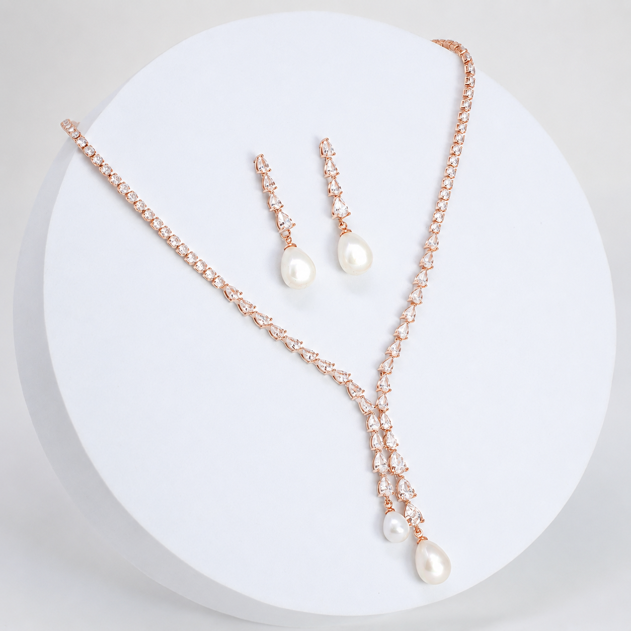 Elegant 2 Pearl Drops V Necklace Set, Dainty Bridal Jewelry Set, Gift For Her, Bridesmaid, Minimalist CZ Jewelry