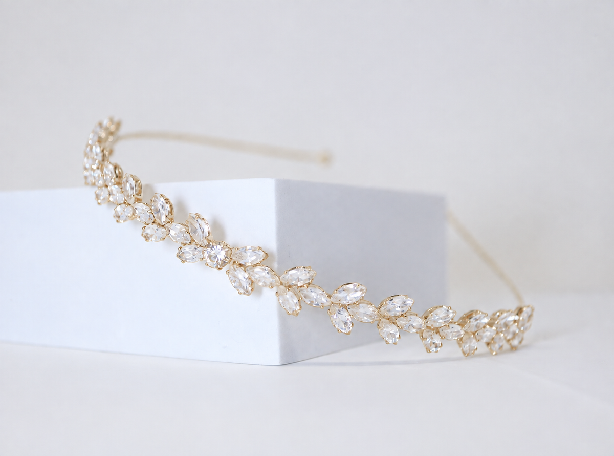 CZ Endless Devotion Dainty Vine Three Leaves , Hair Vine Headband, Bridal Hair Vine, Delicate Headband, Hair accessories