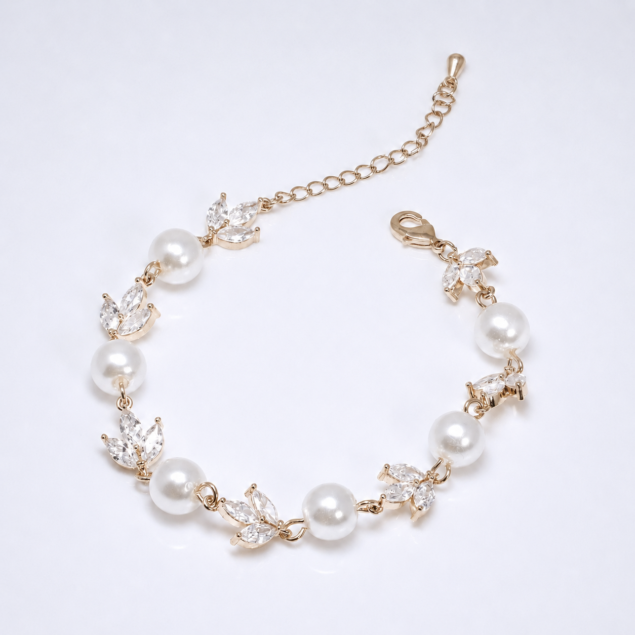 Rose gold Faux Pearls And Leaves Tennis Bracelet, Delicate Bracelet, Bracelet Femme, Wedding Bracelet, Bridesmaid Gift, Bridal Bracelet.