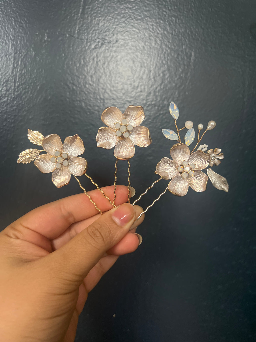 Set Of 3 Dreamy Floral Opal Bridal Hair Pins ,Bridal Hair Piece, Something Blue Hair Pins, Wedding Hair Accessory.
