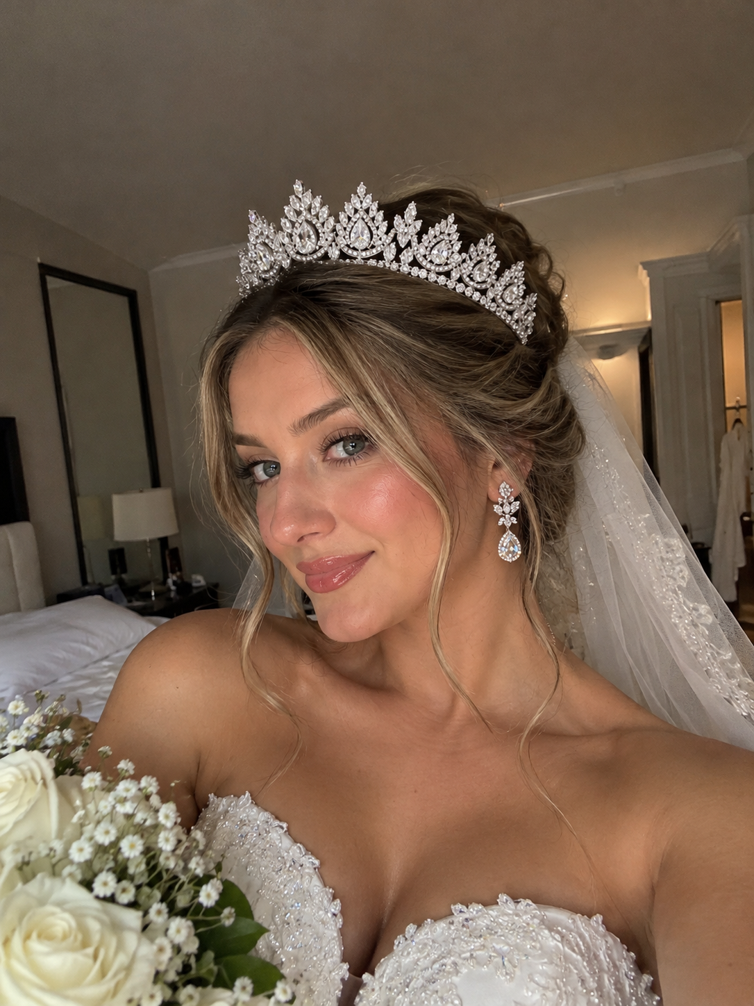 CZ Noor-e-Mahal Tiara, bridal Crown Tiara, Floral Leaves crystal wedding tiara, Crystal Bride, Wedding Crown
