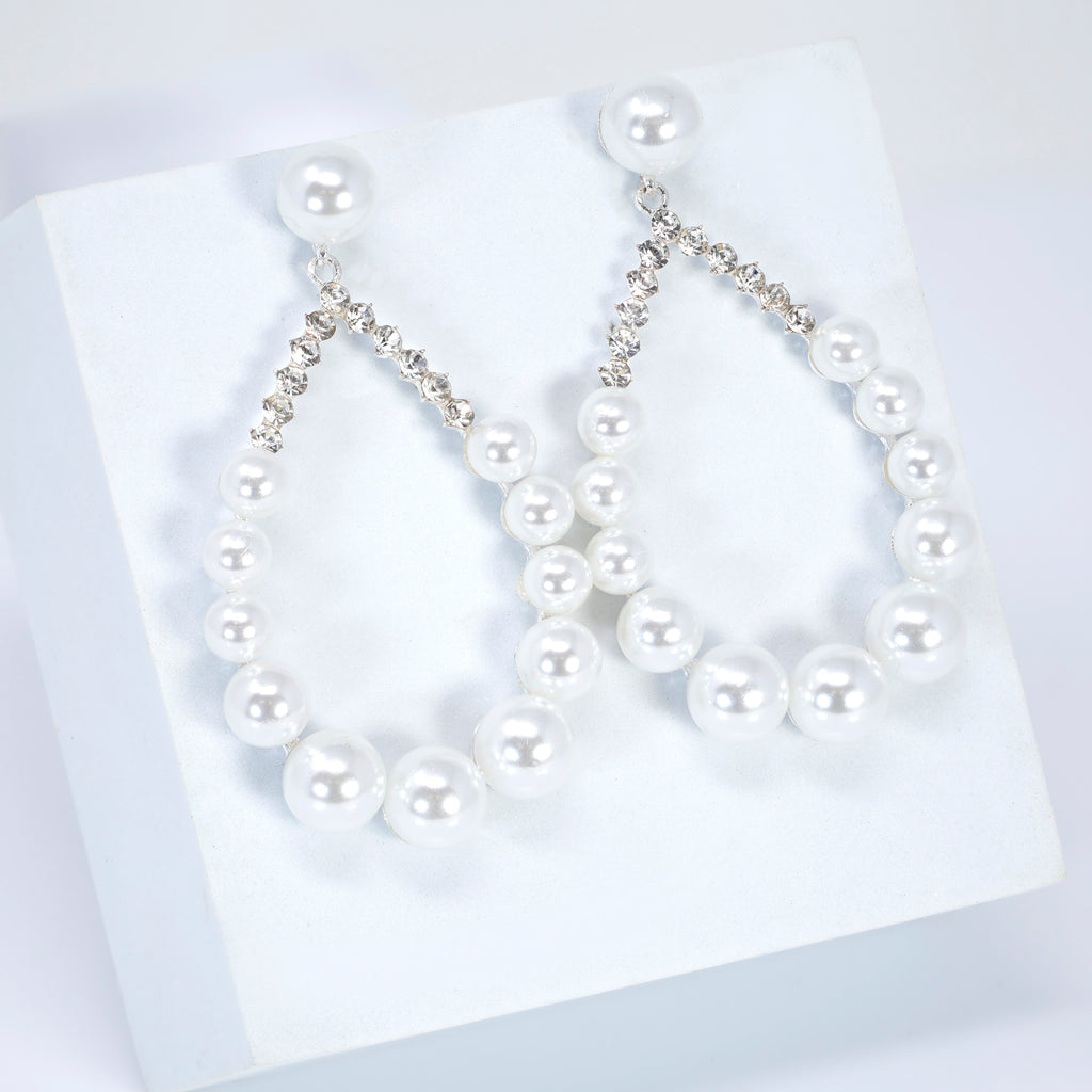 Written In Love Leaves Pearl Drop Bridal Earrings, Crystal Bridal Earrings, Statement Earrings Cz