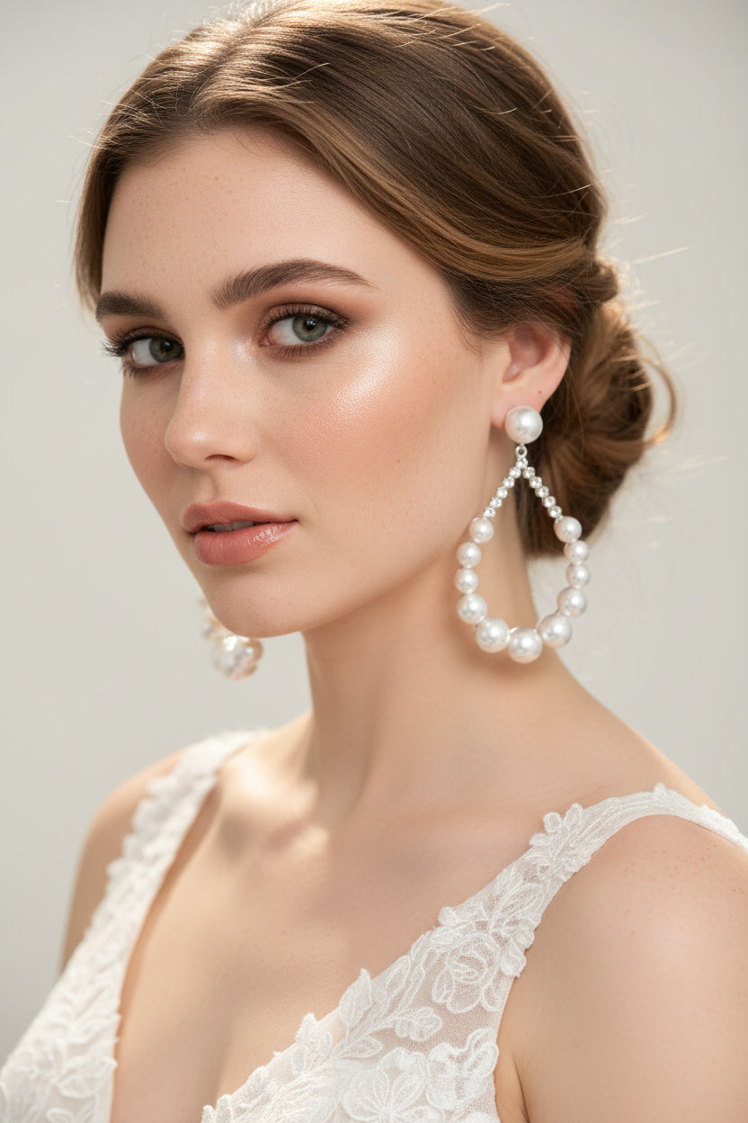Written In Love Leaves Pearl Drop Bridal Earrings, Crystal Bridal Earrings, Statement Earrings Cz