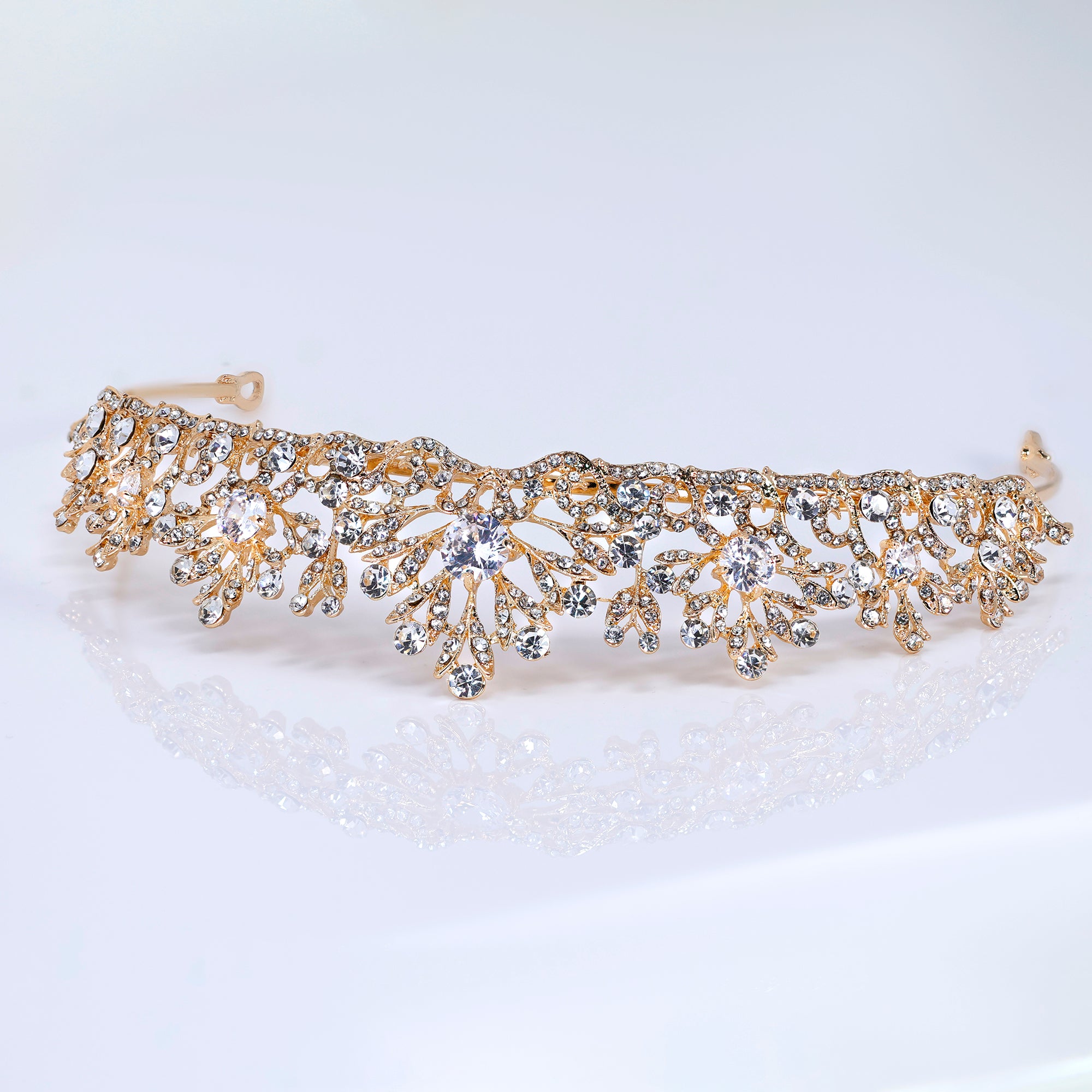 CZ Chrysanthemum Floral Tiara – Bridal Wedding Crown With Floral Leaves Crystal Design (Copy)