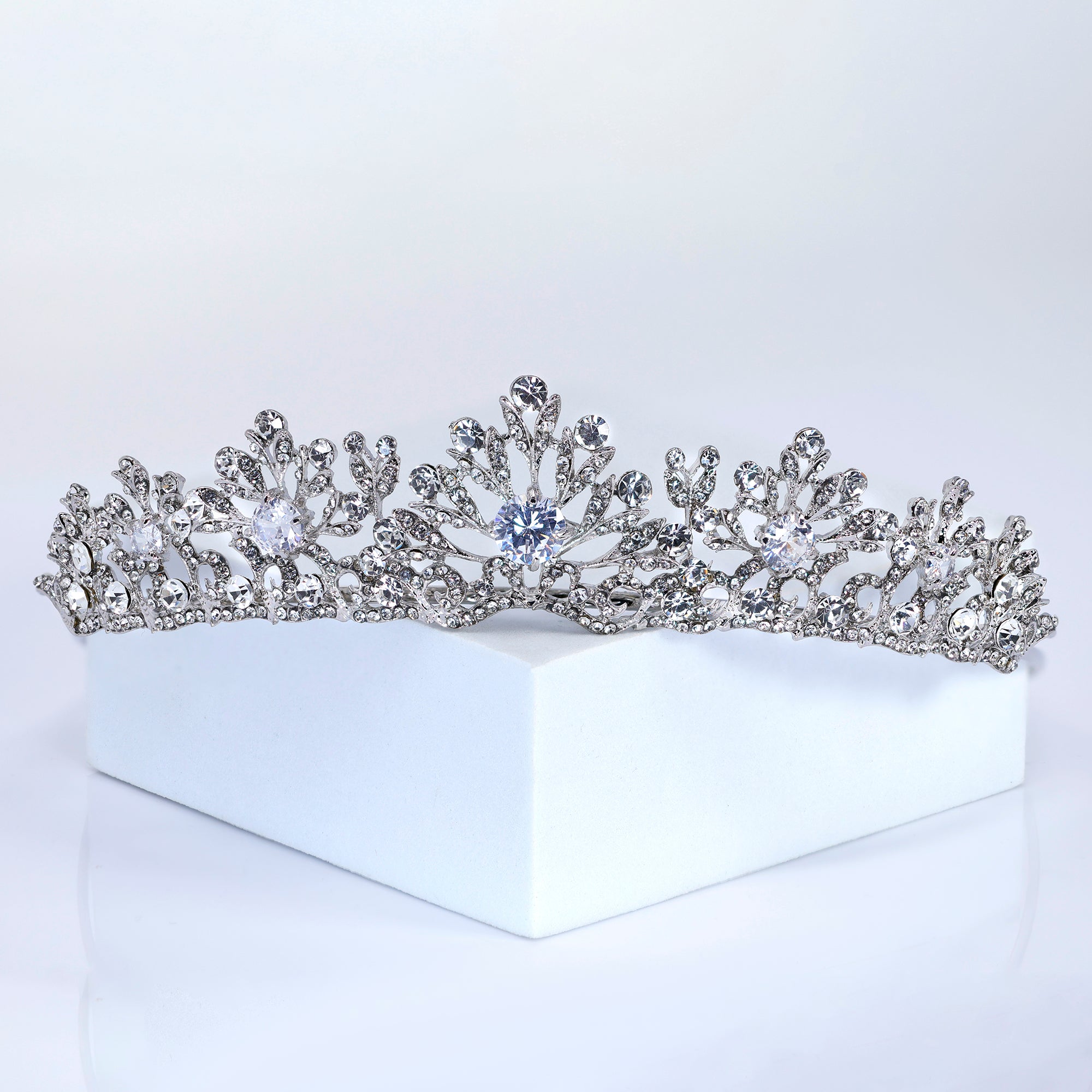 CZ Chrysanthemum Floral Tiara – Bridal Wedding Crown With Floral Leaves Crystal Design (Copy)