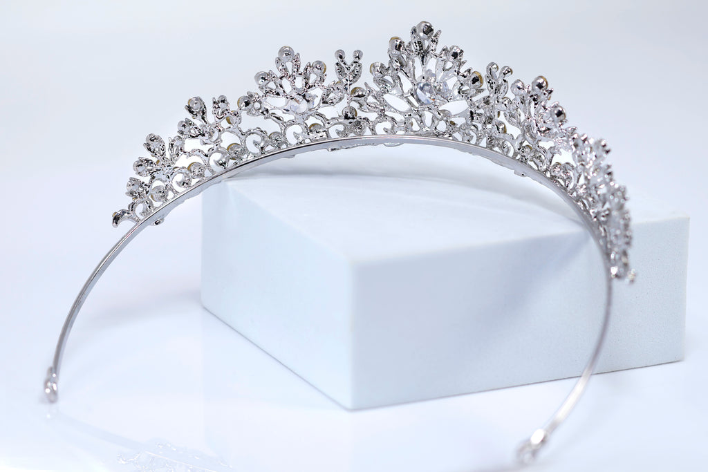CZ Chrysanthemum Floral Tiara – Bridal Wedding Crown With Floral Leaves Crystal Design (Copy)