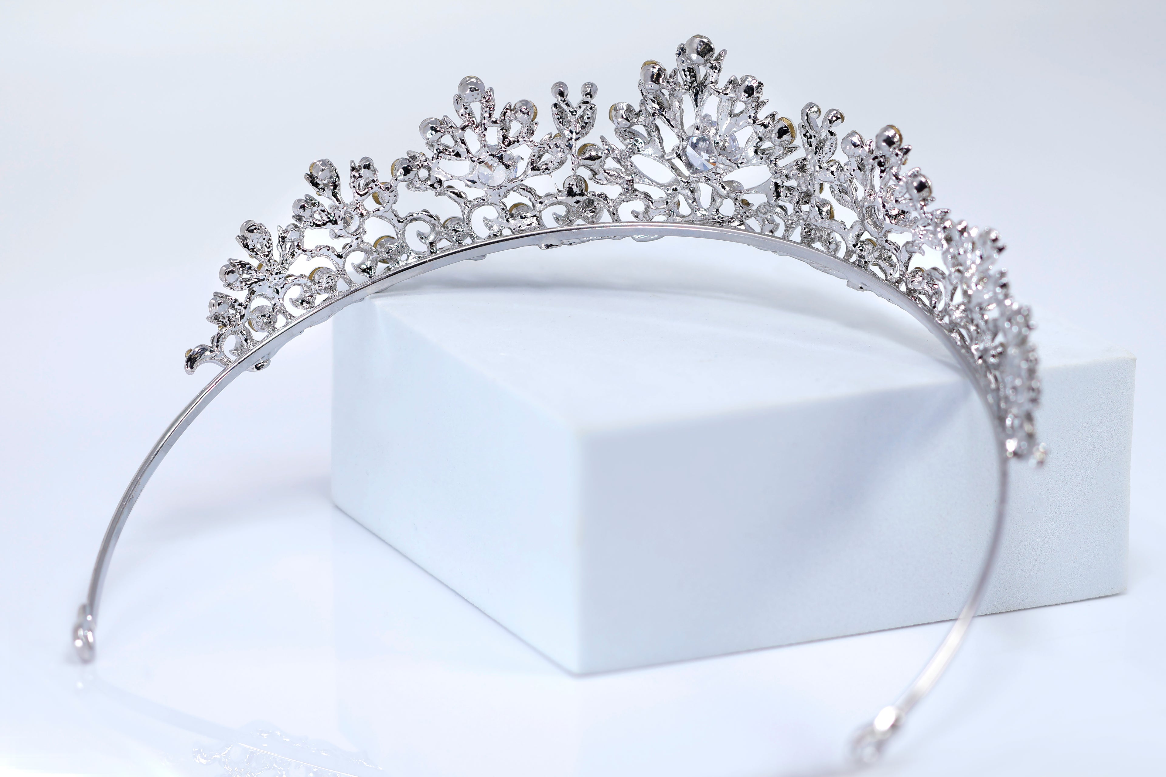 CZ Chrysanthemum Floral Tiara – Bridal Wedding Crown With Floral Leaves Crystal Design (Copy)