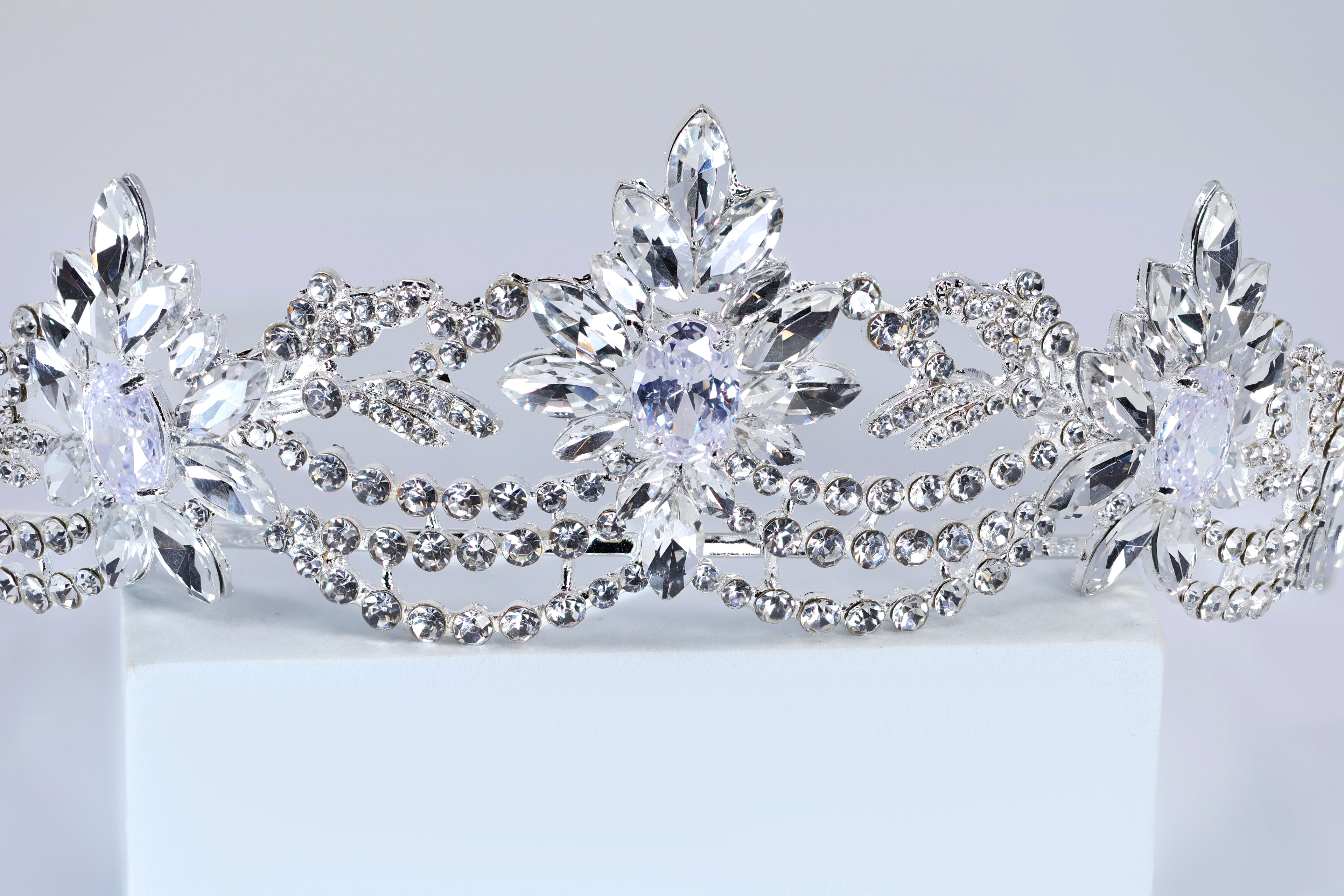CZ Crown of Winter Stars Tiara – Bridal Wedding Crown With Floral Leaves Crystal Design (Copy) (Copy)