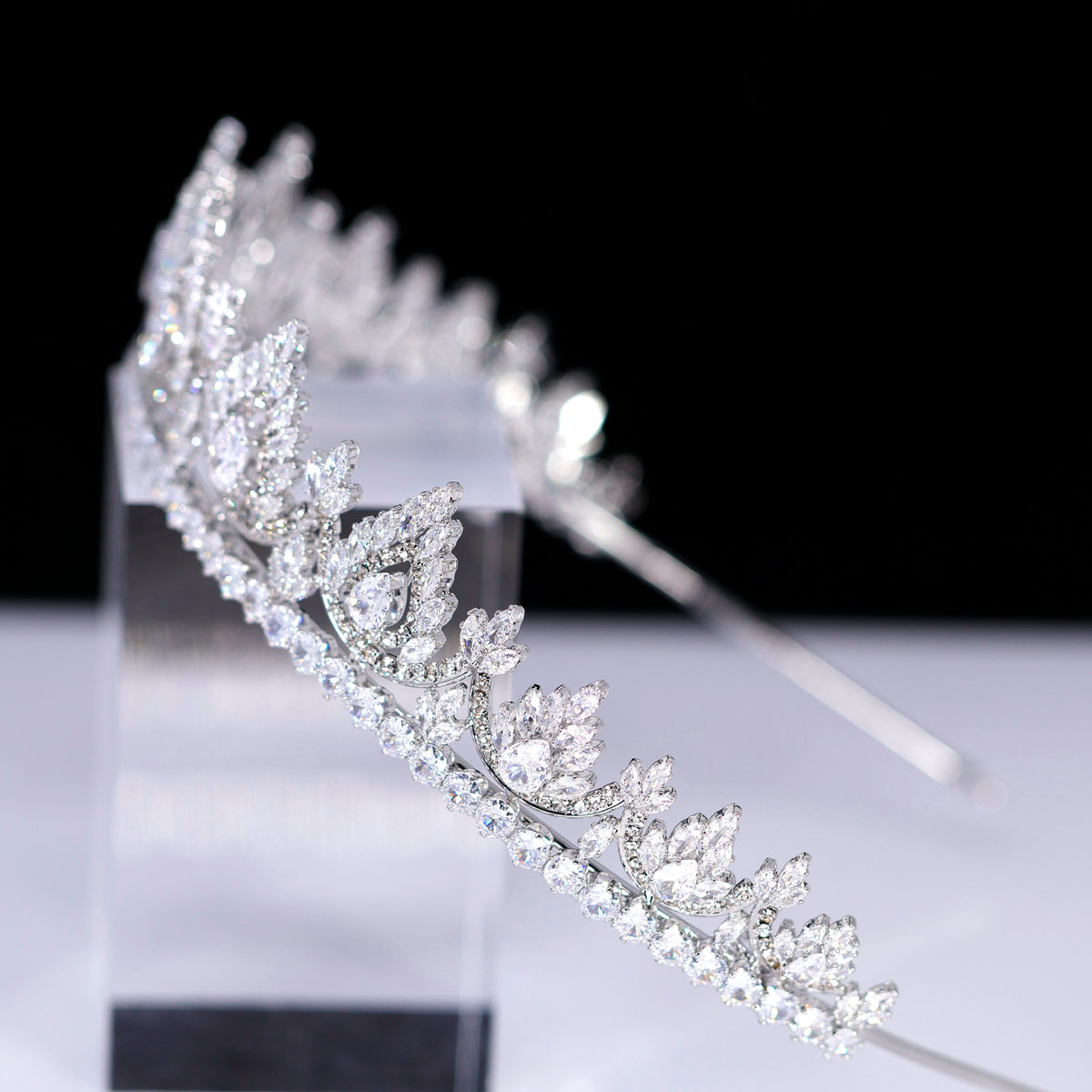 CZ Noor-e-Mahal Tiara, bridal Crown Tiara, Floral Leaves crystal wedding tiara, Crystal Bride, Wedding Crown