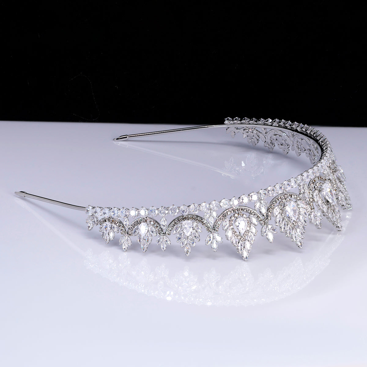 CZ Noor-e-Mahal Tiara, bridal Crown Tiara, Floral Leaves crystal wedding tiara, Crystal Bride, Wedding Crown