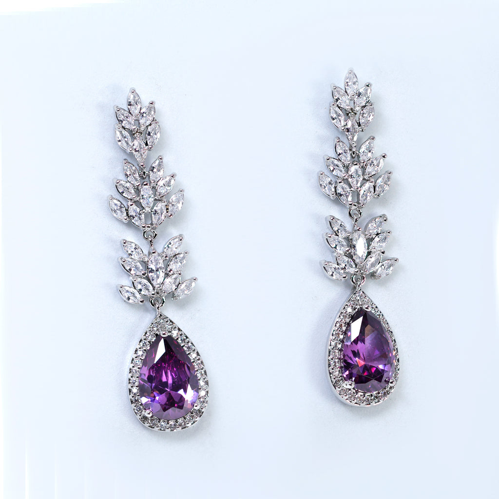 Cubic Zirconia Blue Drop Crystal/Diamond Earrings, Long Bridal Jewelry, Bridal Earrings, Crystal Bridal Earrings, Statement Earrings Cz