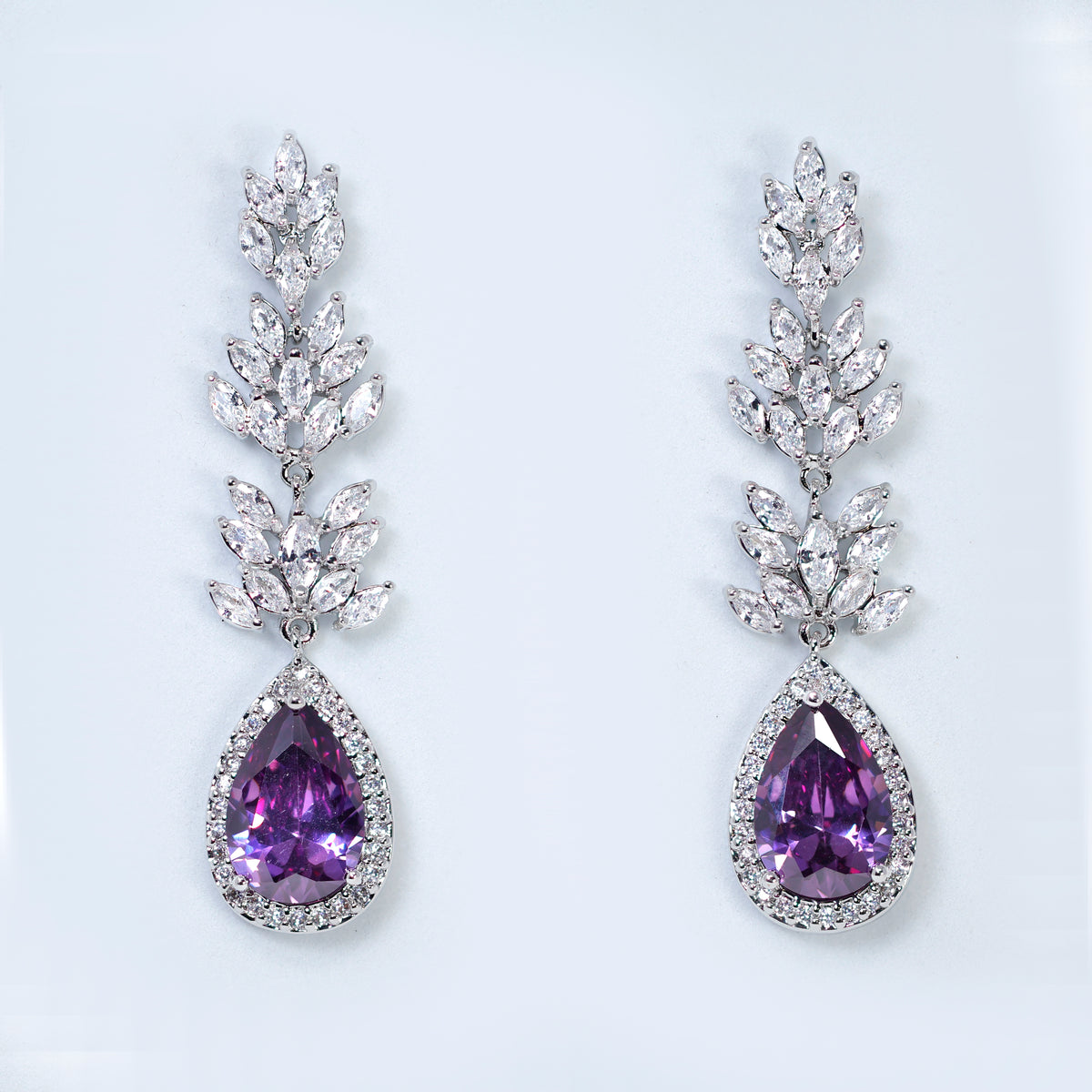 Cubic Zirconia Blue Drop Crystal/Diamond Earrings, Long Bridal Jewelry, Bridal Earrings, Crystal Bridal Earrings, Statement Earrings Cz