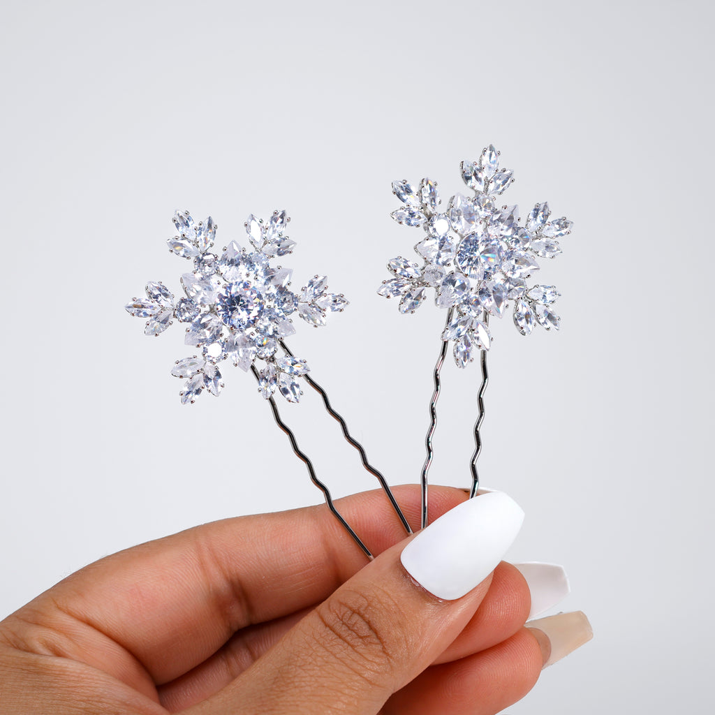 Celestial Snowflake Hair Pins Set Of 2, Swarovski Hair pins Set, Bridal Hair Accessories, Gift For Her