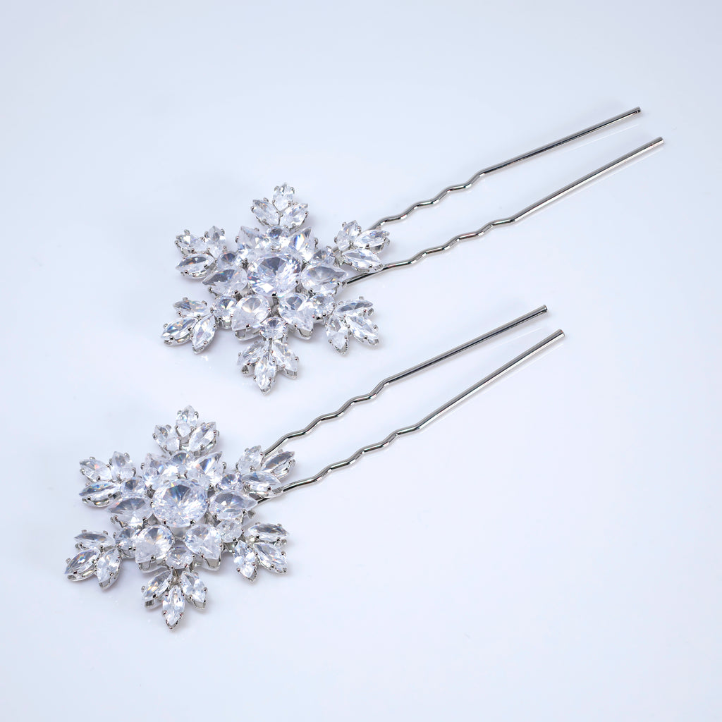 Celestial Snowflake Hair Pins Set Of 2, Swarovski Hair pins Set, Bridal Hair Accessories, Gift For Her
