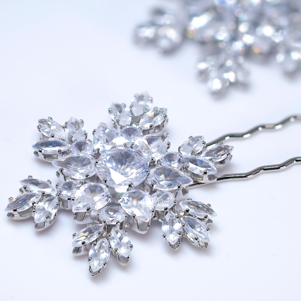 Celestial Snowflake Hair Pins Set Of 2, Swarovski Hair pins Set, Bridal Hair Accessories, Gift For Her