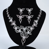 Swarovski Crystal Silver Floral Vine Necklace Set , Long Bridal Jewelry, Bridal Earrings And Necklace, Statement Earrings Cz Necklace Set.