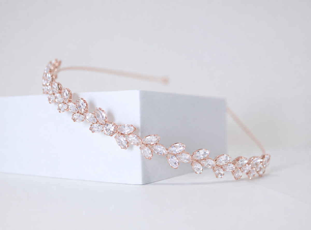 CZ Endless Devotion Dainty Vine Three Leaves , Hair Vine Headband, Bridal Hair Vine, Delicate Headband, Hair accessories