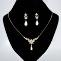 Gold Crystal Faux Pearl Drop Vine Leaves Necklace Set, Long Bridal Earrings And Necklace, Statement Earrings Cz